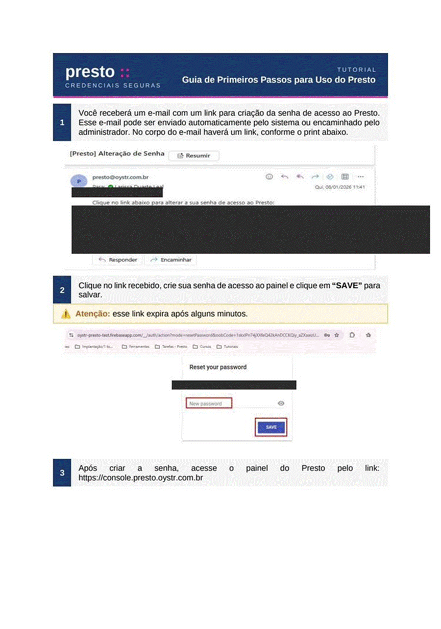 Título: E-mail de convite com link de criação de senha (passo 1–3) - Descrição: E-mail de convite com link de criação de senha (passo 1–3)