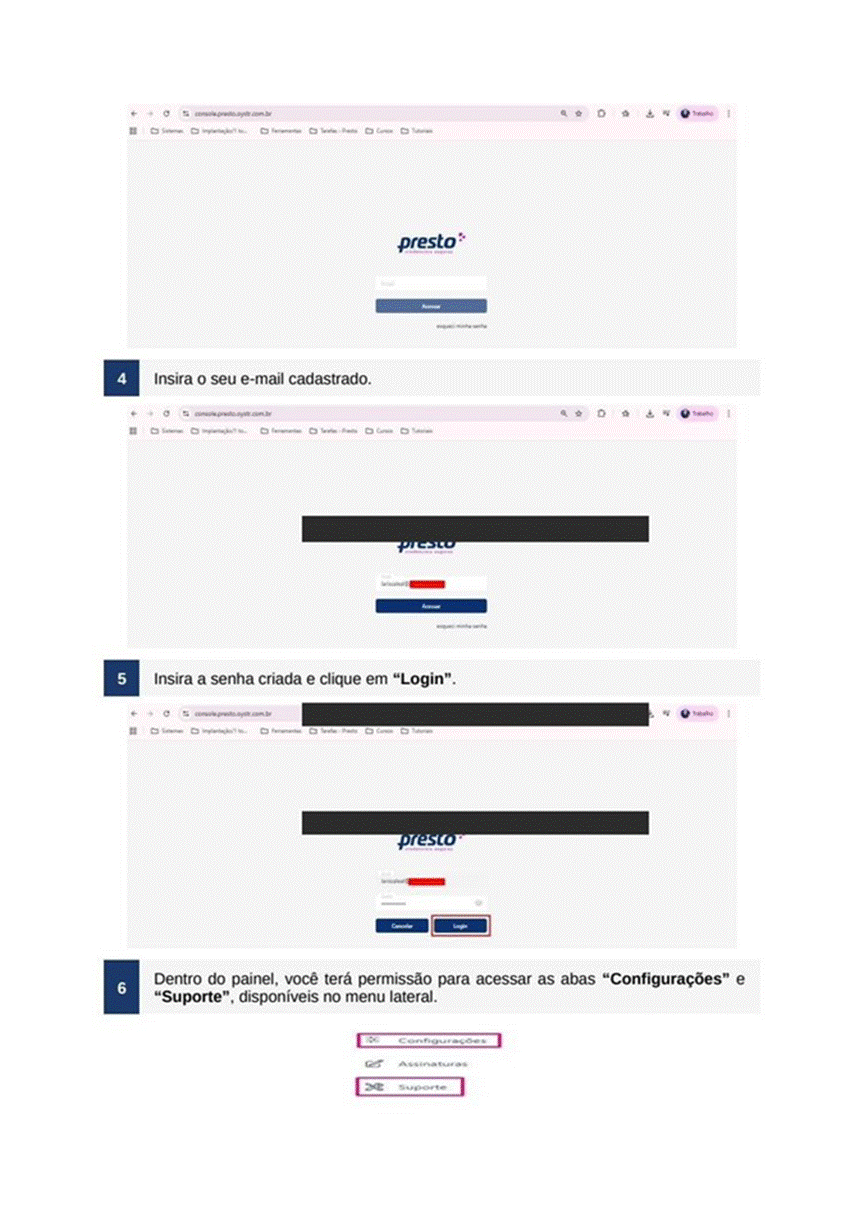 Título: Tela de login — passo 4 e 5 - Descrição: Tela de login — passo 4 e 5